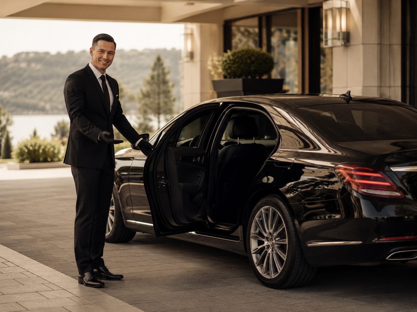 Private black car ready for Marin County chauffeur service