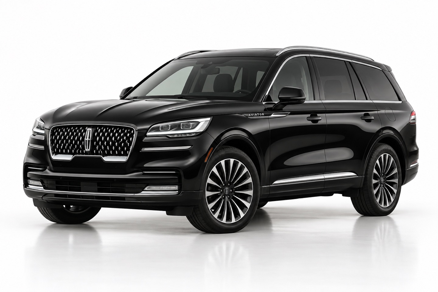 Black Lincoln Aviator luxury SUV on a white studio backdrop