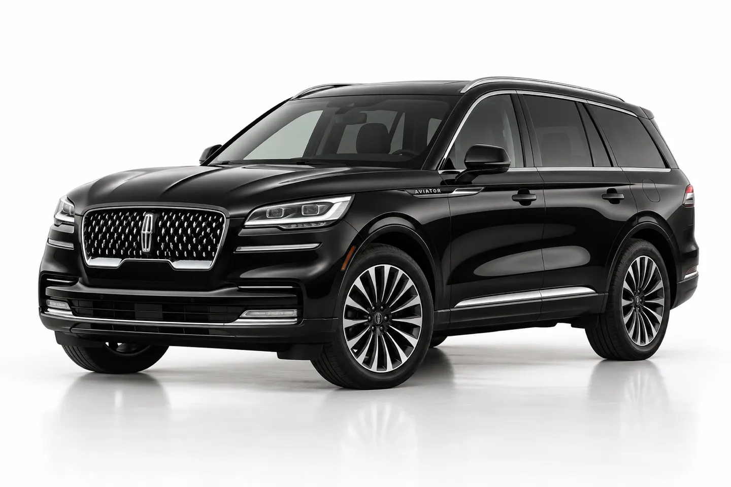 Black Lincoln Aviator luxury SUV on a white studio backdrop