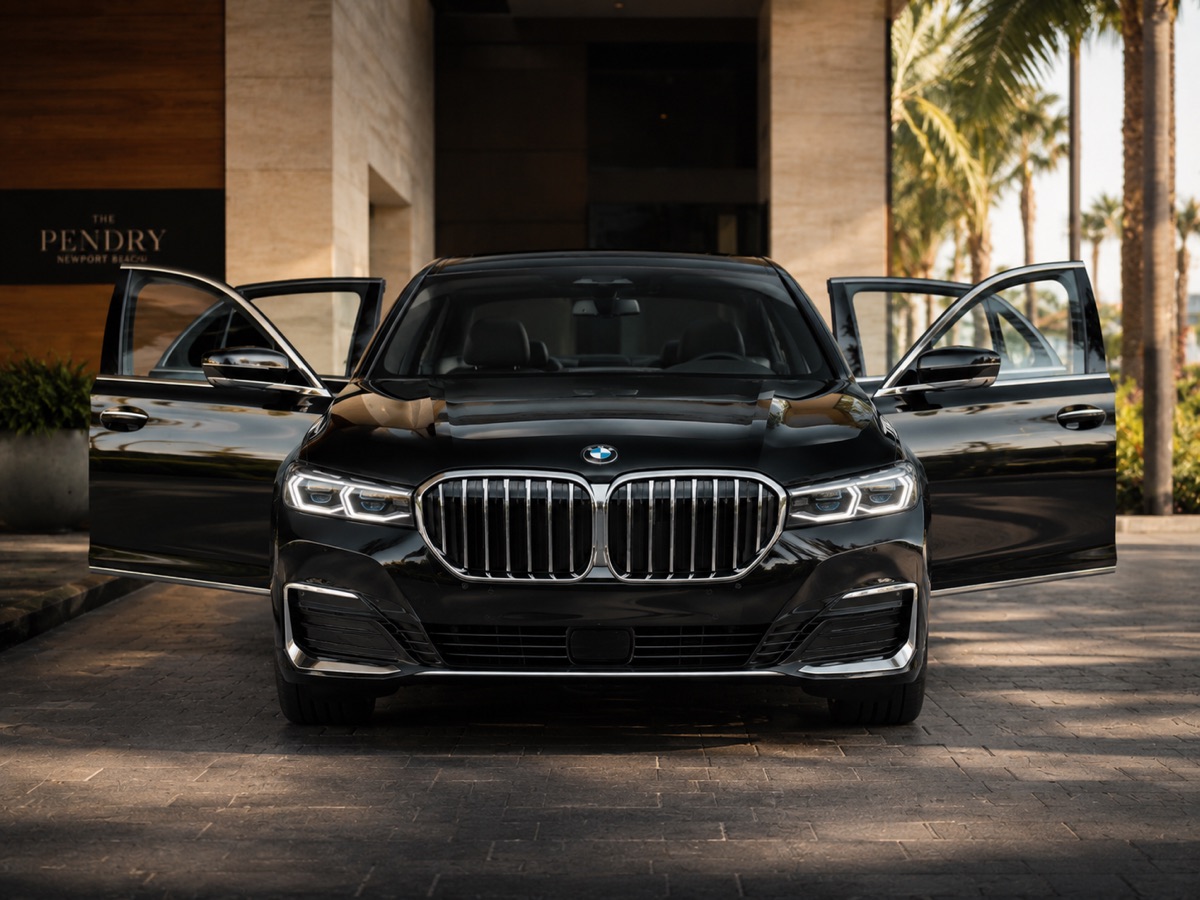 Luxury sedan interior and exterior for private car service