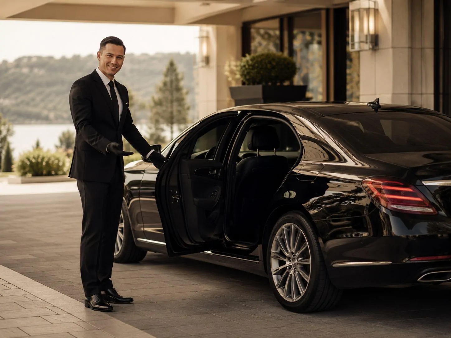 Private black car ready for Marin County chauffeur service