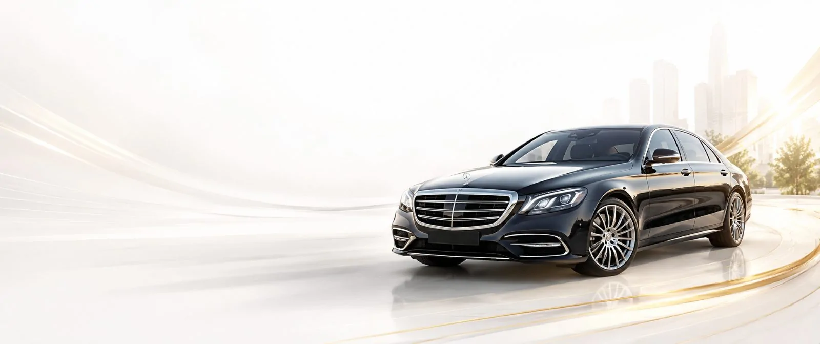 Luxury sedan on a bright road representing clean private transportation