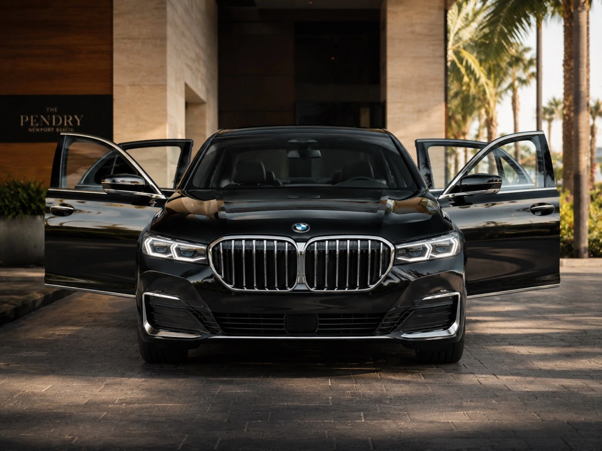 Luxury sedan interior and exterior for private car service